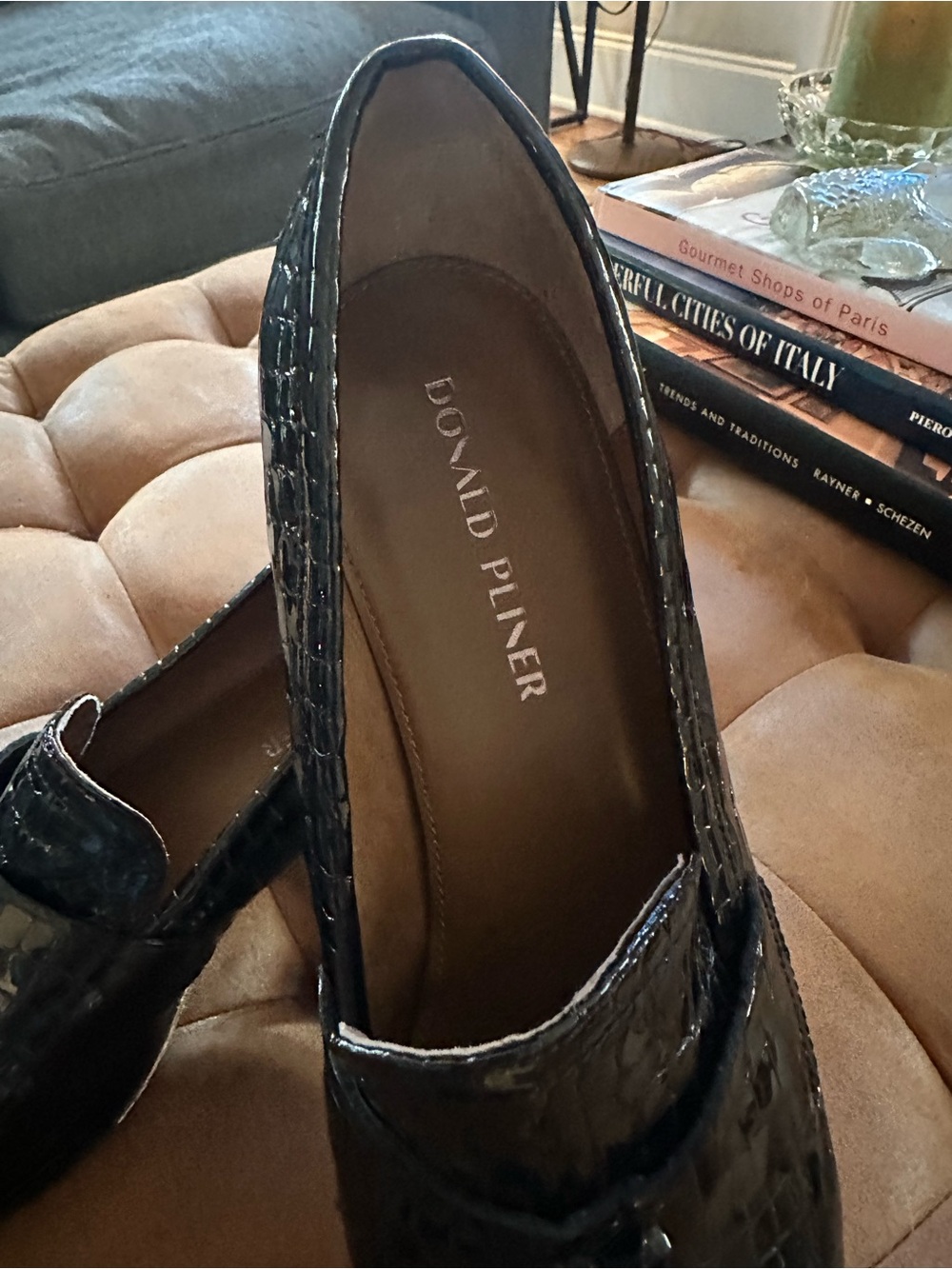 Donald J. Pliner Black Croc-Embossed Tassel Loafers - Picture 2 of 7